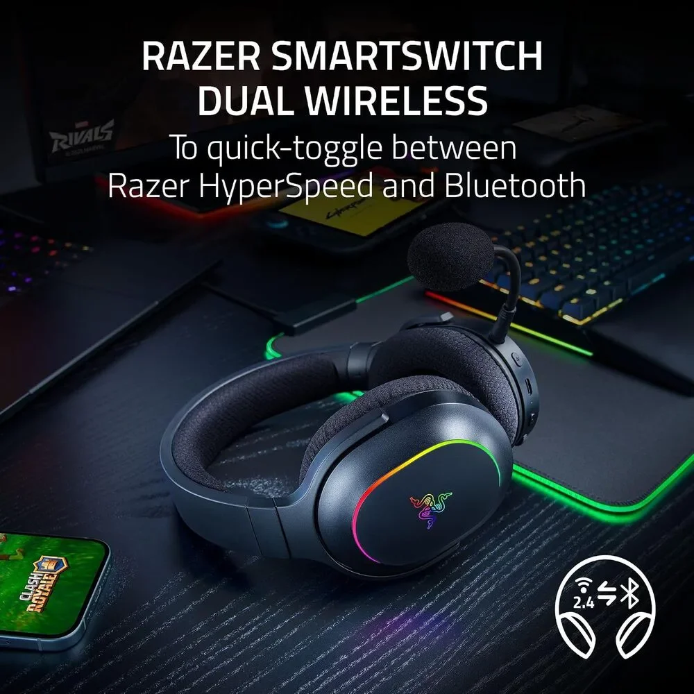 Razer Barracuda X Chroma Wireless Gaming Headset, 2.4 Ghz, Chroma RGB, Mic, 70 H